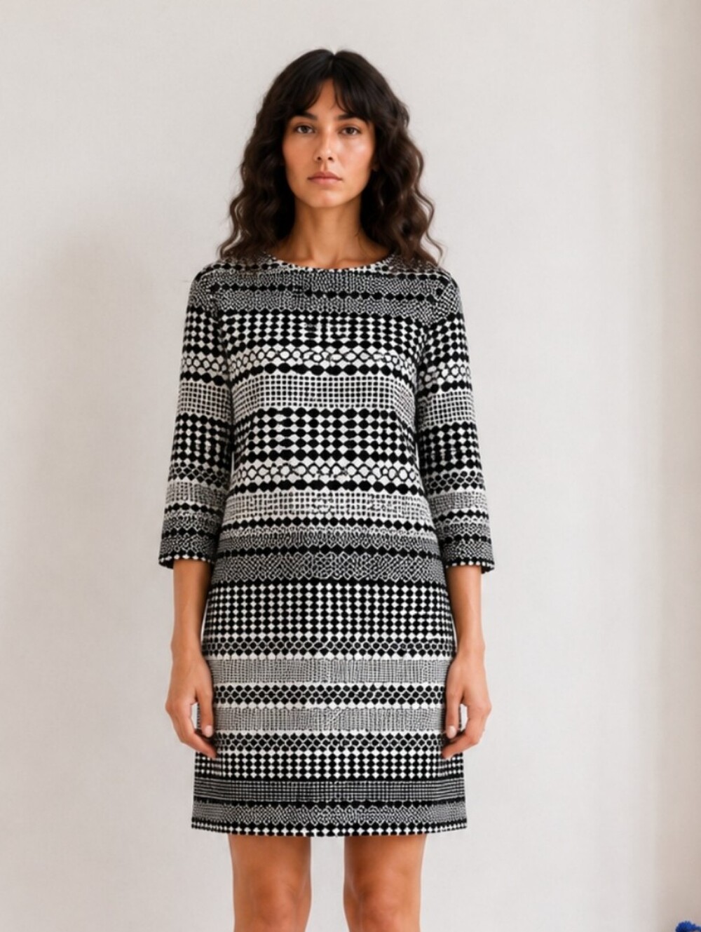 Jockey Black & White Geometric Print Jersey Knit Mini Dress | Stretch - Picture 5 of 10